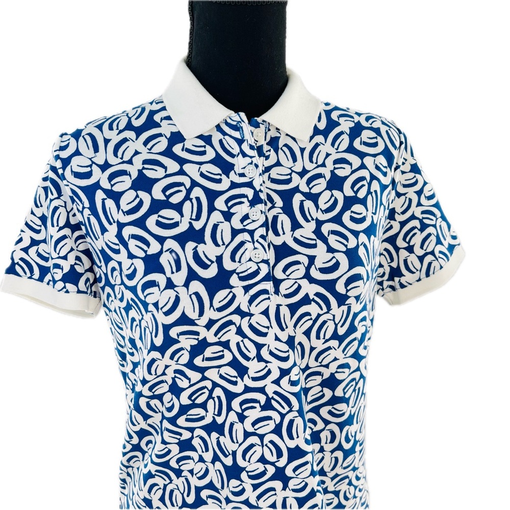 Lands' End Fedora Print Blue & White Pique Knit Polo Shirt Size Small (6-8) - Picture 10 of 17